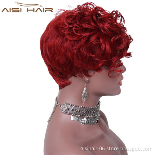 Aisi Hair New Style Short Synthetic Red Curly Pixie Cut Wig